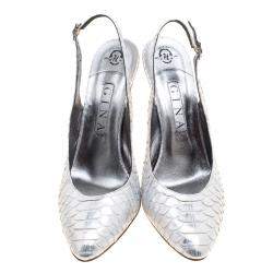 Gina Silver Chrome Python Slingback Sandals Size 40