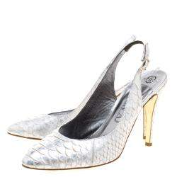 Gina Silver Chrome Python Slingback Sandals Size 40