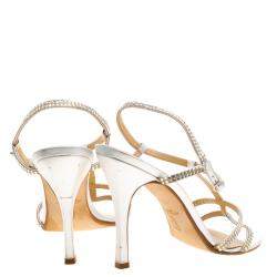 Gina Silver Crystal Embellished Slingback Sandals Size 40.5