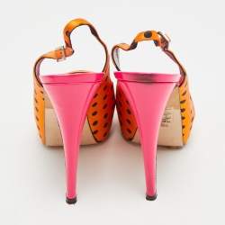 Pre Owned Gina Size 38 Gold/Black Polka Dot Satin Slingback Sandals