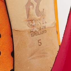 Pre Owned Gina Size 38 Gold/Black Polka Dot Satin Slingback Sandals