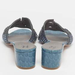 Pre Owned صندل جينا روديو جلد أزرق منقوش كروك شريحة مقاس 42