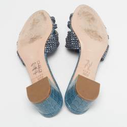 Pre Owned صندل جينا روديو جلد أزرق منقوش كروك شريحة مقاس 42