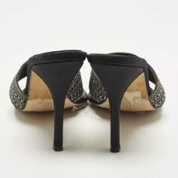 Pre Owned Gina Size 39 Black Leather Crystal Embellished Thong Slide Sandals