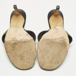 Pre Owned Gina Size 39 Black Leather Crystal Embellished Thong Slide Sandals