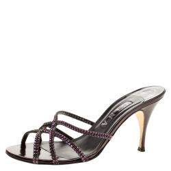 Gina Purple Crystal Embellished Slides Size 38.5