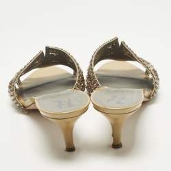 Pre Owned Gina Size 38.5 Beige Leather Crystal Embellished Slide Sandals