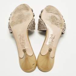 Pre Owned Gina Size 38.5 Beige Leather Crystal Embellished Slide Sandals