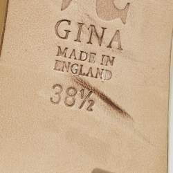 Pre Owned Gina Size 38.5 Beige Leather Crystal Embellished Slide Sandals