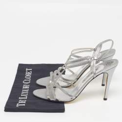 مملوكة مسبقًا Gina Size 40.5 Silver Leather Slingback Sandals