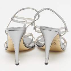 مملوكة مسبقًا Gina Size 40.5 Silver Leather Slingback Sandals