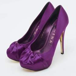 Pre Owned Gina Clair Hoodie Size 38.5 Purple Satin Platform Pumps