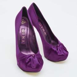 Pre Owned Gina Clair Hoodie Size 38.5 Purple Satin Platform Pumps