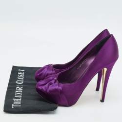 Pre Owned Gina Clair Hoodie Size 38.5 Purple Satin Platform Pumps