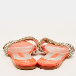 Pre Owned Gina Size 37.5 Pink Leather Crystal Embellished  Flat Slides