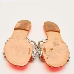 Pre Owned Gina Size 37.5 Pink Leather Crystal Embellished  Flat Slides