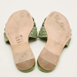 مملوكة مسبقًا صندل سلايد جينا لورين جلد لامع بنقشة التمساح أخضر مزخرف كريستال مقاس 39