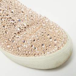 Pre Owned Gina Gioia Size 38 Dusty Pink Leather Satin Crystal Embellished Slip On Sneakers