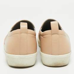 Pre Owned Gina Gioia Size 38 Dusty Pink Leather Satin Crystal Embellished Slip On Sneakers