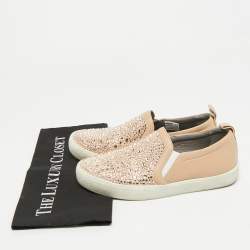 Pre Owned Gina Gioia Size 38 Dusty Pink Leather Satin Crystal Embellished Slip On Sneakers