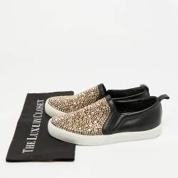 Pre Owned Gina Gioia Size 38 Black Leather and Satin Crystal Embellished Slip On Sneakers
