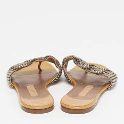 Pre Owned Gina Aurora Size 39.5 Gold Leather Crystal Embellished Thong Flat Slide