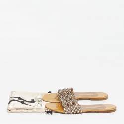 Pre Owned Gina Aurora Size 39.5 Gold Leather Crystal Embellished Thong Flat Slide