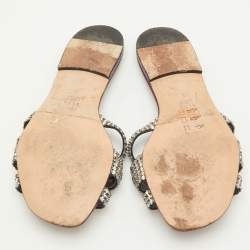 Pre Owned Gina Orion Size 38 Burgundy Leather Crystal Embellished Flat Slide Sandals