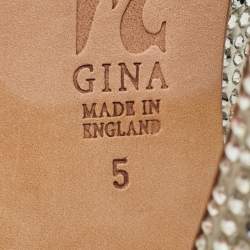 Pre Owned Gina Size 38 Grey Satin Crystal Embellished Platform Slingback Sandals