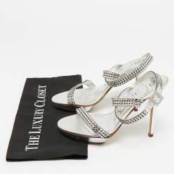 Pre Owned Gina Size 37 Silver Leather Crystal Embellished Ankle Strap Sandals