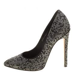 Gina Black Satin Anais Crystal Embellished Pumps Size 38
