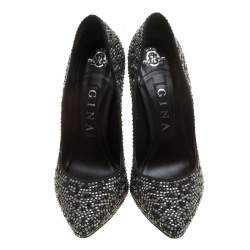 Gina Black Satin Anais Crystal Embellished Pumps Size 38