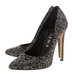 Gina Black Satin Anais Crystal Embellished Pumps Size 38
