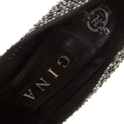 Gina Black Satin Anais Crystal Embellished Pumps Size 38