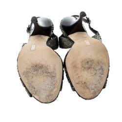 Pre Owned صندل جينا جلد ثعبان أخضر ميتاليك بحزام للكاحل مقاس 38