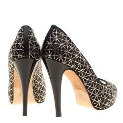 Pre Owned Gina Black Satin Crystal Embellished Peep Toe Platform Pumps Size 37