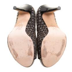 Pre Owned Gina Black Satin Crystal Embellished Peep Toe Platform Pumps Size 37