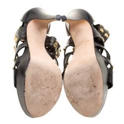 Gina Black Leather Studded Ankle Strap Platform Sandals Size 39.5