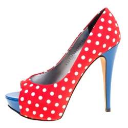 Gina Tricolor Polka Dot Print Canvas Peep Toe Platform Pumps Size 37.5
