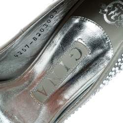 Gina Light Grey Satin Crystal Embellished Peep Toe Platform Pumps Size 37