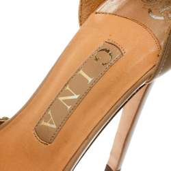 Gina Beige Leather Crystal Embellished Ankle Strap Platform Sandals Size 37