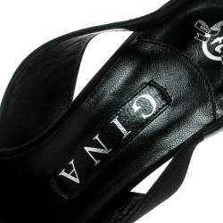 Gina Black Satin Crystal Embellished Slingback Sandals Size 37