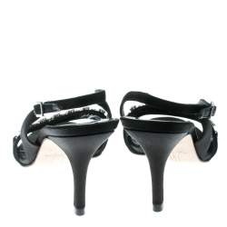 Gina Black Satin Crystal Embellished Slingback Sandals Size 37