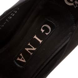 Pre Owned Gina Black Satin Crystal Embellished Peep Toe Platform Pumps Size 37 