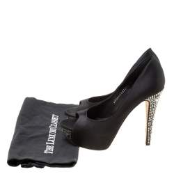Pre Owned Gina Black Satin Crystal Embellished Peep Toe Platform Pumps Size 37 