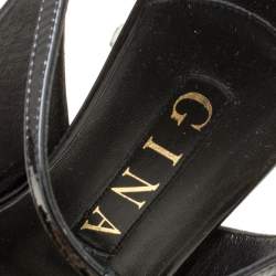 مملوكة مسبقًا Gina Black Patent Leather Crystal Embellished Platform Sandals Size 37