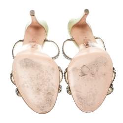 Pre Owned Gina Two Tone Crystal Embellished Leather Sandals Size 39