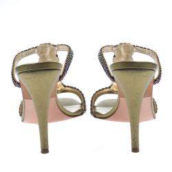 Pre Owned Gina Two Tone Crystal Embellished Leather Sandals Size 39