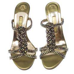 Pre Owned Gina Two Tone Crystal Embellished Leather Sandals Size 39