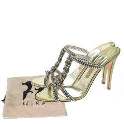 Pre Owned Gina Two Tone Crystal Embellished Leather Sandals Size 39